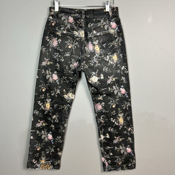 R13 Boyfriend Straight Leg Jeans Size 24 Floral Print patchwork Cropped Selvedge - Picture 7 of 16